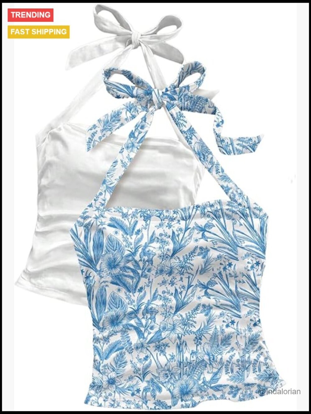 2 Pack Boho Floral Halter Crop Tank Tops Going Out Cute Summer Tops